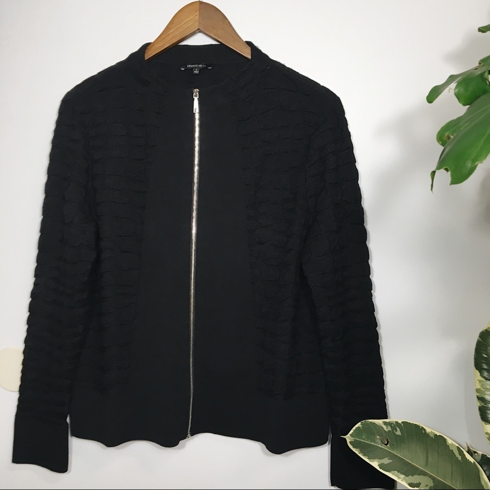 Lafayette 148 New York Black Textured Zip-Front Jacket